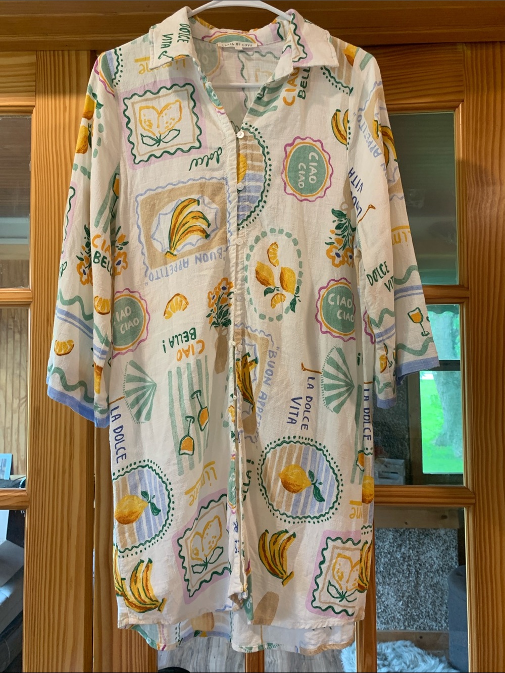 Women's Label of Love Tropical Beach Print Linen Button Down Shirt Dress Coverup